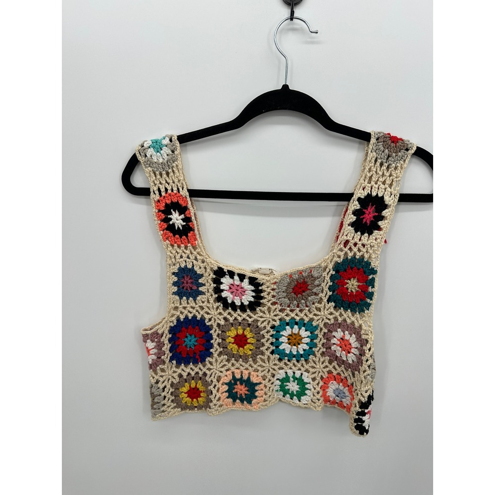 LA Hearts Crochet Granny Square Crop Tank Festival Boho Hippie One Size
